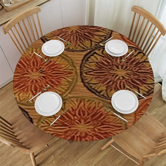 HAOXIT Fitted Round Tablecloth, Burgundy Elasticized Polyester Table Cover,Eastern Medieval Design Print Fitted Table Cloth, Fits Round Tables, for Kitchen Party Birthday Picnic 31-35
