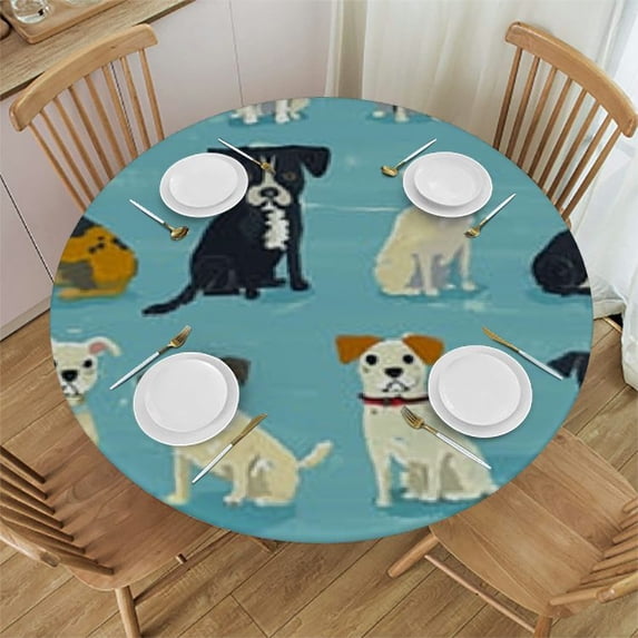 HAOXIT Fitted Round Tablecloth ,Cute Table Cover,Elastic Edged Table Cloth Fits Round Tables 54-58