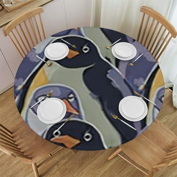 HAOXIT Fitted Round Tablecloth Grey Doves,Gray Pigeon Funny City Bird Cartoon Table Cover,Elastic Edged Table Cloth Fits Round Tables 54-58