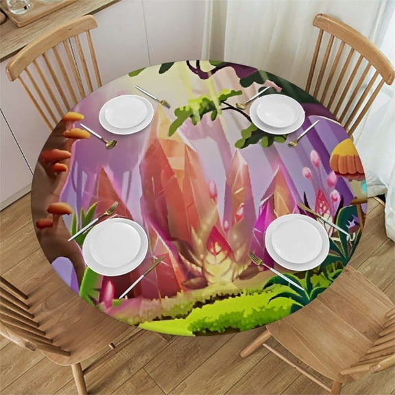 HAOXIT Fitted Round Tablecloth Mysterious,Huge Diamonds cartoon magic Table cover,Elastic Edged Table Cloth Fits Round Tables 31-35