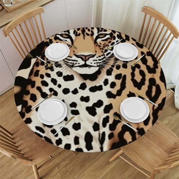 HAOXIT Fitted Round Tablecloth , and Brown dots Table Cover,Elastic Edged Table Cloth Fits Round Tables 46-50