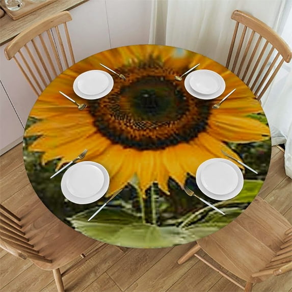 HAOXIT Fitted Round Tablecloth ,flower abstract art Table cover,Elastic Edged Table Cloth Fits Round Tables 42-46