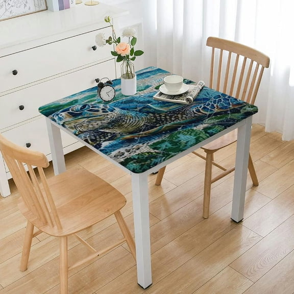 HAOXIT Fitted Square with Elastic Edges, Table Cover Wipeable Washable Polyester Table Clothes for Kitchen Dining Party Banquet Patio Card Table 48''x48''