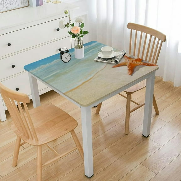 HAOXIT Fitted Square with Elastic Edges, Table Cover Wipeable Washable Polyester Table Clothes for Kitchen Dining Party Banquet Patio Card Table white