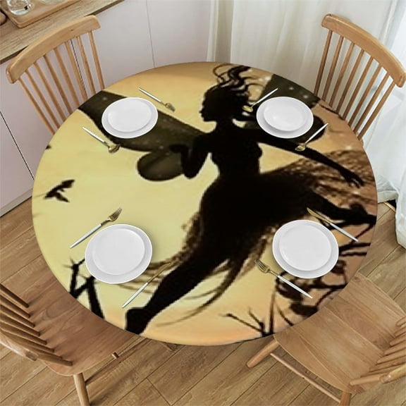 HAOXIT Fitted Table Cover, and Like Round Art Print, Indoor/Outdoor , Patio and Kitchen Dining, Fits Round table, Salmon Teal 42-46