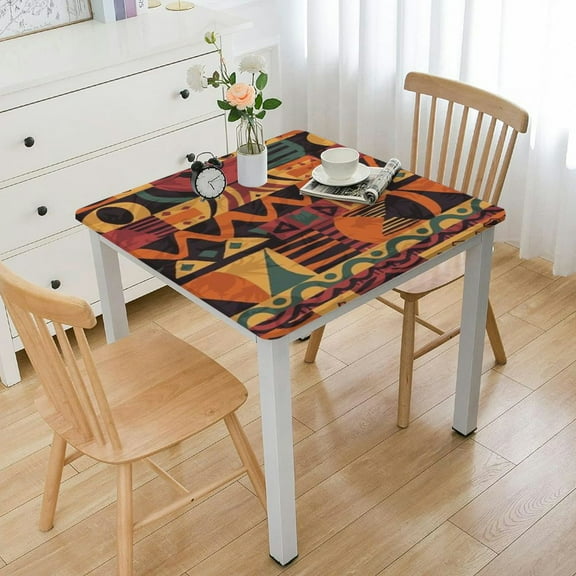 HAOXIT Fitted Tablecloth For Rectangle Table African Mud Cloth Tribal Table Cover With Elastic Edges, Personalized Wipeable Washable Polyester Table Clothes For Kitchen Dining Party 44''x44''