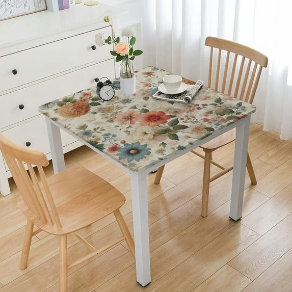 HAOXIT Fitted Tablecloth Square Plants Elastic Edge Table Cover,Water Proof Spill Proof Table Cloth for Kitchen Dining Party,Fits Square Tables 48''x48''