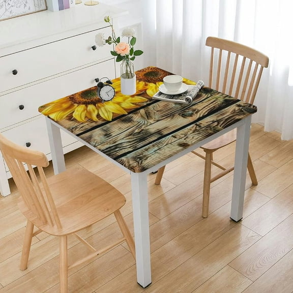 HAOXIT  Fitted Tablecloth Square Wood Grian Elastic Edge Table Covers, for Kitchen Dining Picnic Party 36*36