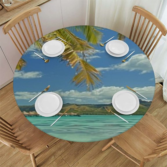 HAOXIT Fitted Tablecloth Swing Yangguan Leisure Elastic Edge Stain Wrinkle Resistant Washable Tablecloth Round Outdoor Home Parties Holiday Dinner Party Dining Room Kitchen Decor 31-35