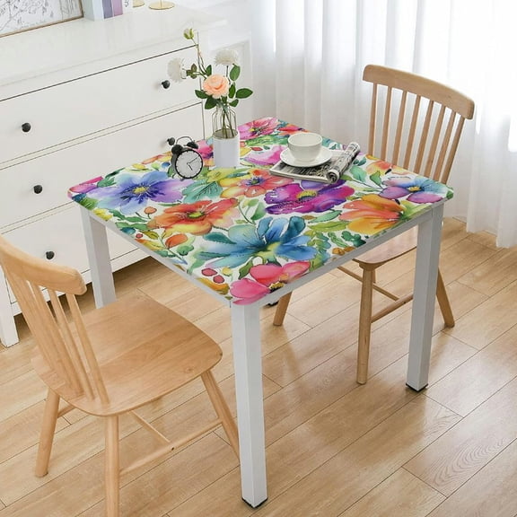 HAOXIT Fitted with Flower Card Table Cover Wipeable Card Table for Home Kitchen Decor 52*52