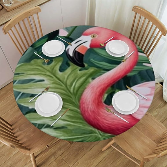 HAOXIT Flamingo Table Covers Tropical Pink Flamingo Palm Leaves Wipeable Tablecloth Kitchen Dinning Tabletop Decoration, Table Cloth for Outdoor and Indoor Use 31-35