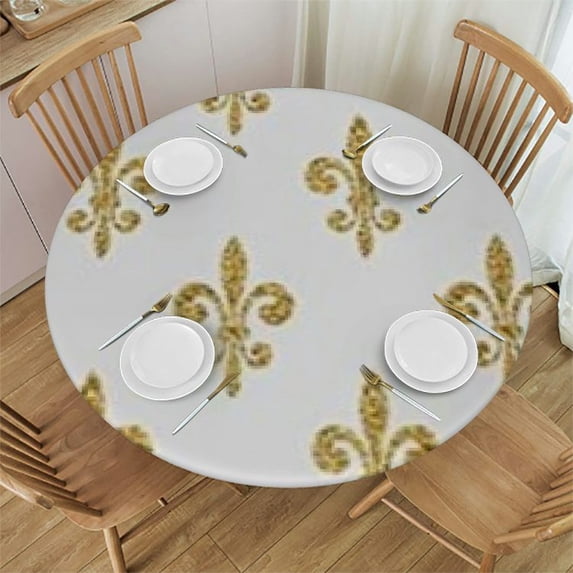 HAOXIT Fleur De Lis Tablecloth, Vintage European Lily Majesty Print, Round Table Cover for Dining Room Kitchen Decor