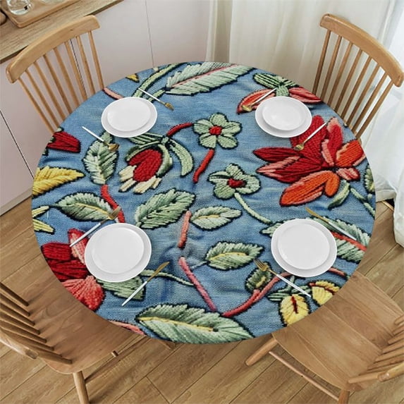 HAOXIT Fleurine for Round Tables and One Gray Napkin, Kitchen Dining Table Cloth, Table Cover for Indoors and Outdoors, , Glowing Red, Pink,Round 46-50