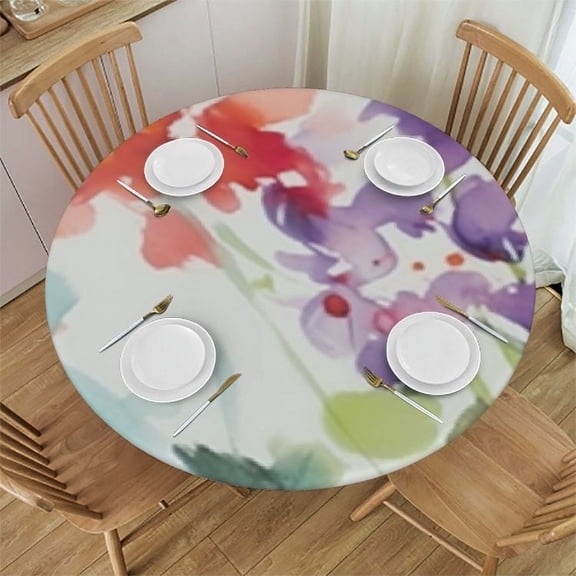 HAOXIT  Floral Cascade Heavyweight Spillproof Spring/Summer Fabric Indoor Outdoor Tablecloth, Outdoor Table Cloth for Round Tables, Picnic/Patio Table Covers  46-50