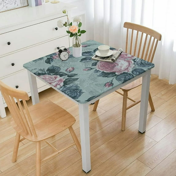 HAOXIT Floral Print Rectangle Tablecloth  Stain Resistant and Waterproof Wine Table Cover for Kitchen Dining Indoor Outdoor Buffet Tabletop Decoration (Light Green) 52*52