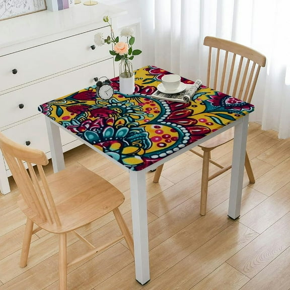 HAOXIT Floral Print Tablecloth Square Cotton Table Linen Beach Throw 52*52