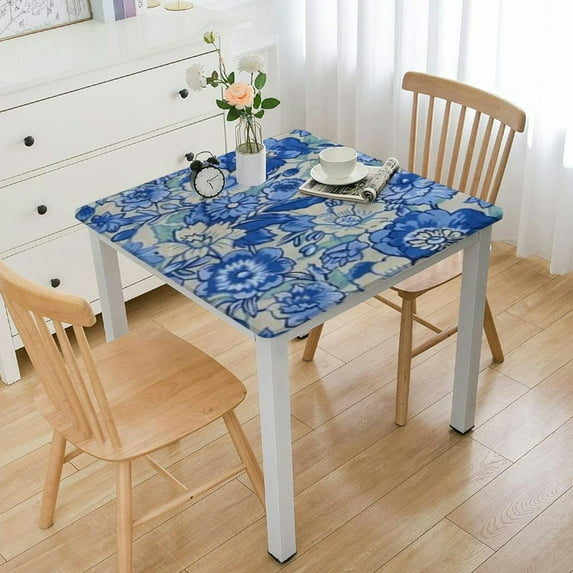 HAOXIT Floral Print Tablecloth Square Cotton Table Linen Beach Throw (Blue, Tablelcoth 46*46