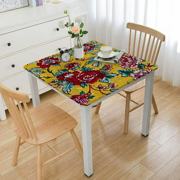 HAOXIT Floral Print Tablecloth Square Cotton Table Linen Beach Throw white