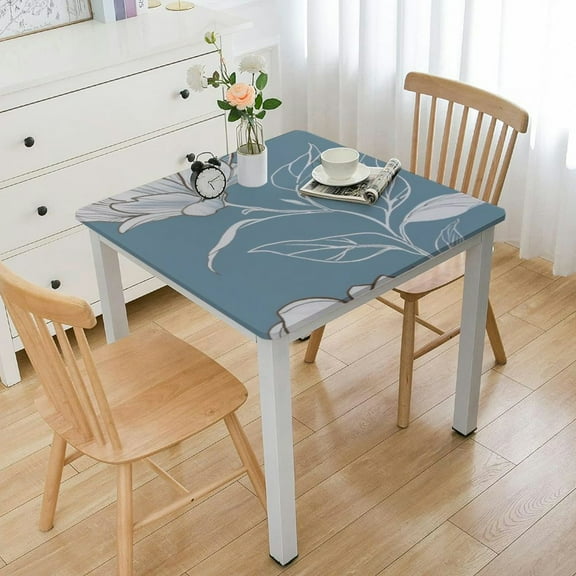 HAOXIT Floral Square Table, Farmhouse Butterfly Flower Extra Square Table, Light Blue Square Table  for Wedding Parties and Dining Decoration  white