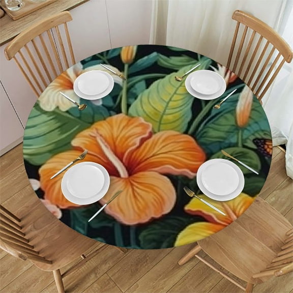 HAOXIT Floral Table Cover Spring Summer Tablecloth Round Table Cloth for Party Picnic Dinner Decor 31-35