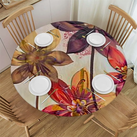 HAOXIT Floral Tablecloth, Cherry Blossoms Sakura Eastern Painting Print Vintage Theme, Round Table Cover for Dining Room Kitchen Decor