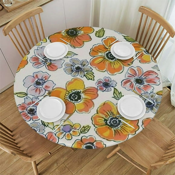 HAOXIT Floral Tablecloth Retro Hippie Boho Daisy Birthday Party Decoration Round Table Cloth Washble Table Cover for Dinning Kitchen Farmhouse Party Decoration