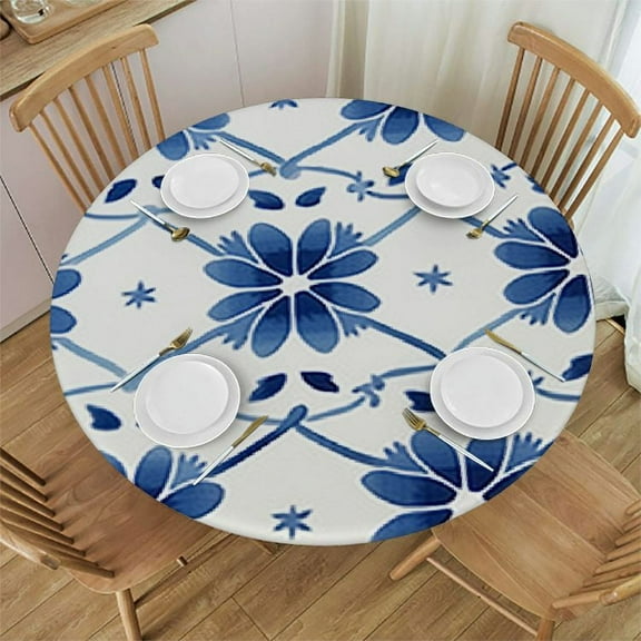 HAOXIT Floral Tablecloth Round, Water Resistant Spring Tablecloth, Table Cloths for Round Tables, Stain Resistance Vinyl Tablecloth for Dining Room, Party, Picnic, Indoor &amp; Outdoor Use 31-35