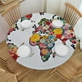 thumbnail image 1 of HAOXIT Floral World Map Round Fitted Tablecloth, Bunch of Flower Petals Essence Fragrance Garden Growth Theme Atlas Image, for Kitchen Dining, Party, Holiday, Buffet, Fits Round Table, Red White 54-58, 1 of 8