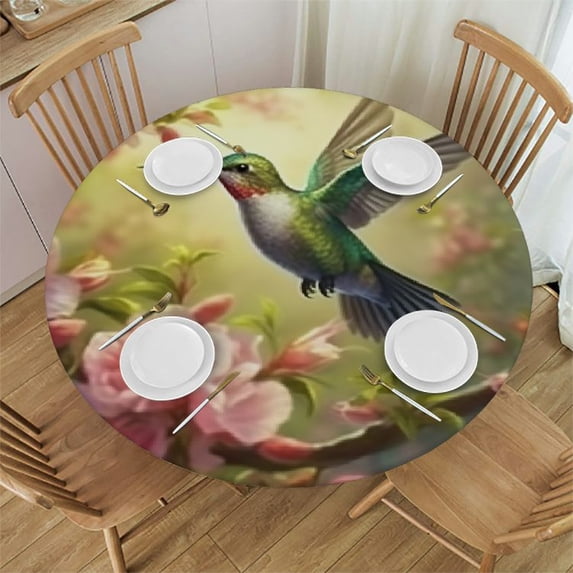 HAOXIT Flower Large Round Elastic Tablecloths Fit Round Table Waterproof Table Elastic Protective Cover Wipeable Tablecloth Outdoor Party Keep Table Clean 31-35