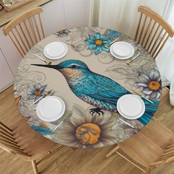 HAOXIT Flower Large Round Tablecloths Fits Table Round Tablecloths with Elastic for Outdoor Indoor Kitchen Home Party Keep Clean 46-50