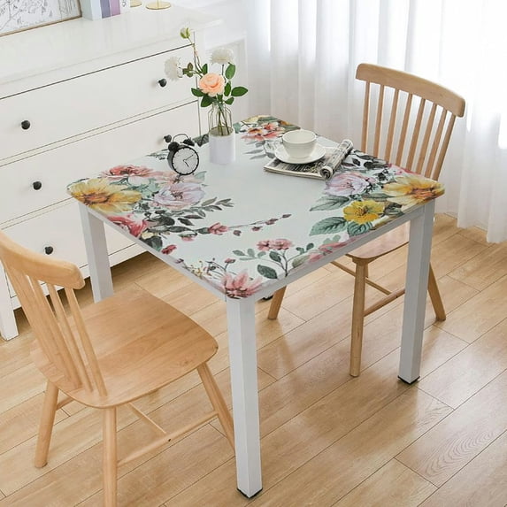 HAOXIT Flower Tablecloth, Pink Floral Table Cloth for Square Tables,Waterproof Resistant Table Cover for Valentines,Parties,Wedding Use Spring/Summer 36*36