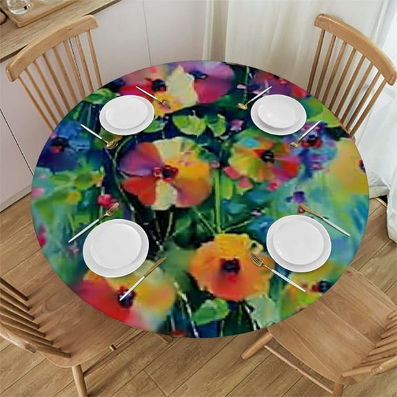 HAOXIT Flower Tablecloth, Vibrant Colored Blooms Down from Branch Spring Season Season Image, Dining Room Kitchen Round Table Cover