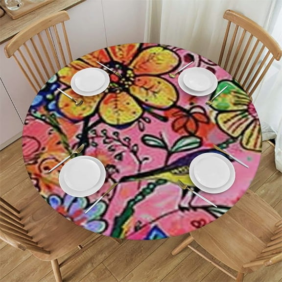 HAOXIT Flower Tablecloth with Elastic Edge, Table Cloth Washable Reusable Table Cover for Kitchen Dining Py Picnic 31-35