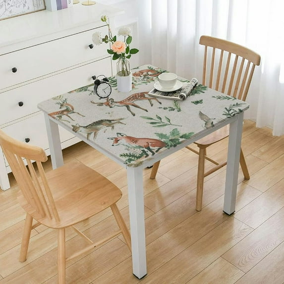 HAOXIT Forest Christmas Square Tablecloth Fitted Table Cover, Elastic Tablecloths Waterproof Outdoor Indoor Stretch Cloth Tablecover for Dinner, Party, Shower, Animal Leaf 60''x60''