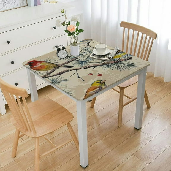 HAOXIT Forest Square Vinyl Fitted Tablecloth with Elastic Edge Fitted Table Cover Waterproof Table Cloth for Outdoor Square Tables 48''x48''