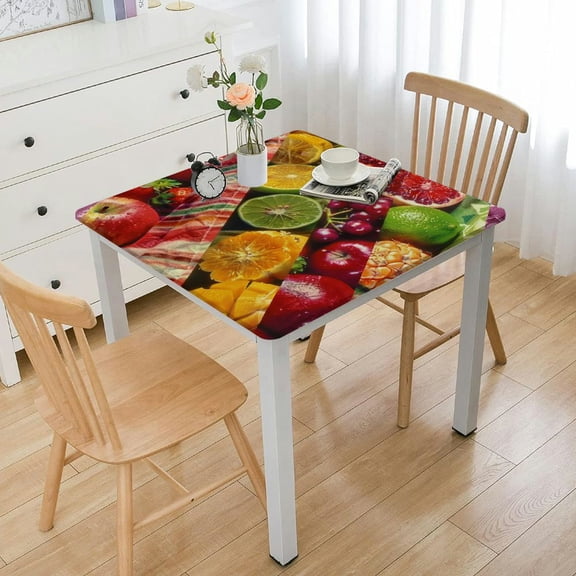 HAOXIT of Fresh Summer Fruit Square Fitted Tablecloth with Elastic Edge, Waterproof Washable Table Cover for Dining Kitchen Party Indoor Outdoor Patio Table 40*40