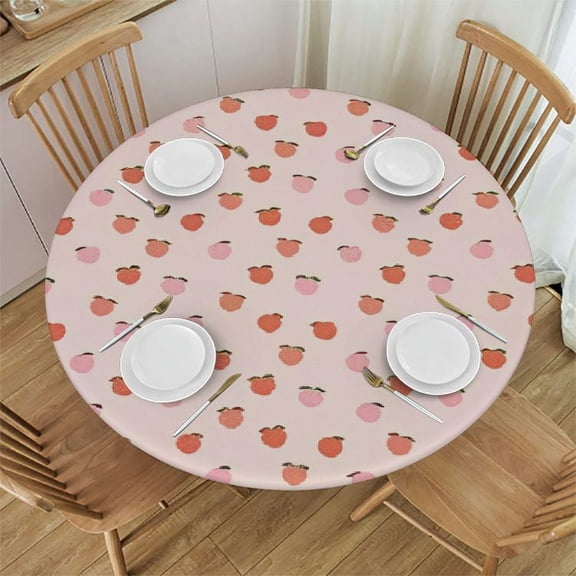 HAOXIT Fruit Peach Prints Round Tablecloth Waterproof Durable Cloth Tablecloths Washable Fabric Table Cover Wrinkle Resistant Table Cloth for Indoor Outdoor Kitchen Party Dining Room 42-46