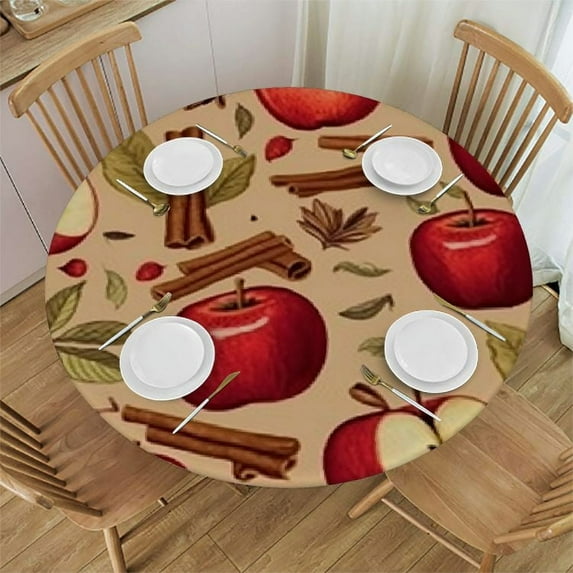 HAOXIT Fruits Tablecloth, Quartered and Halved Apples and Diet Recipe, Round Table Cover for Room Kitchen Decor 31-35