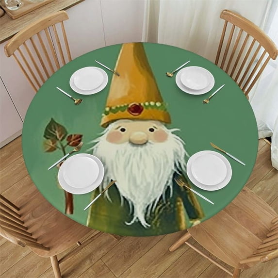 HAOXIT Fun Fall Decor Gnome Flannel Backed Tablecloth: Gnomes Colorful Leaves, Apples, Pumpkins, and More!
