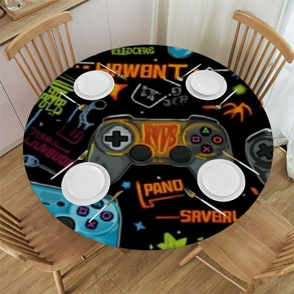 HAOXIT Gamer Player Round Tablecloth,Gampad Circle Table Cover Stain Resistance Water Repellent Wrinkle-Free Table Cloth for Home Kitchen Dining Party Patio Indoor Outdoor 46-50