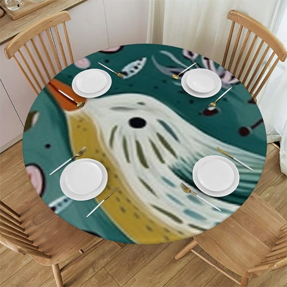 HAOXIT  Garden Tablecloth Home Decor Nature Flowers Pot Palm Tree Leaf Plant Branch Leaves Table Covers Polyester Round Tablecloths Kitchen 31-35