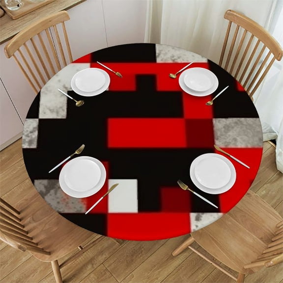 HAOXIT Geometric Cube Diagram Round Dining Room Party Table Cloth 46-50