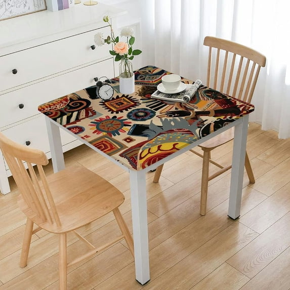 HAOXIT Geometric Pattern Shapes Table Cover Water Resistant Wipeable s for Kitchen Dinning Room Decor 48''x48''