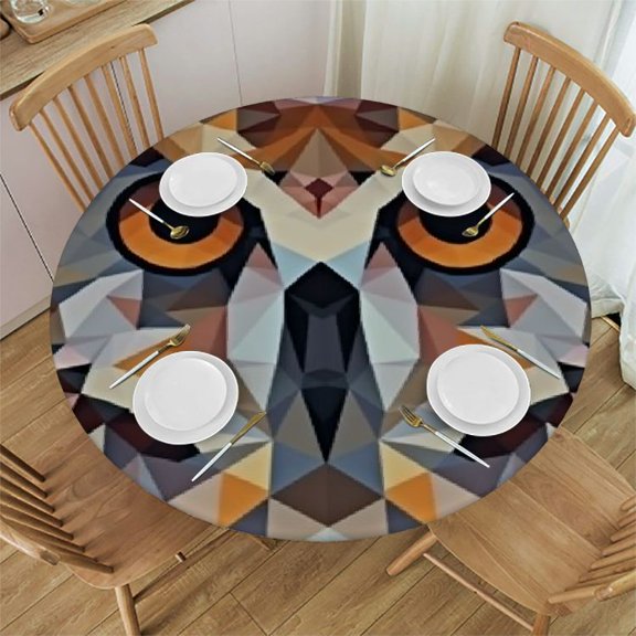 HAOXIT Geometric Tablecloth, Mosaic in Triangle Forms Retro Style Funk Geometric Boho Design, Round Table Cover for Dining Room Kitchen Decor
