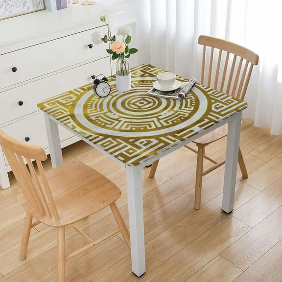 HAOXIT Geometric Tablecloth, Neo Classical Concept Antique Look Lines and Square Print Monochrome, Rectangular Table Cover for Dining Room Kitchen Decor 48''x48''