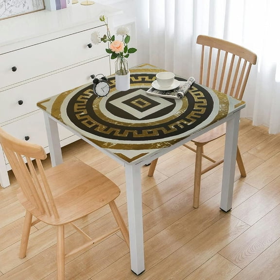 HAOXIT Geometric Tablecloth, Neo Classical Concept Antique Look Square Print Monochrome, Rectangular Table Cover for Dining Room Kitchen Decor 52*52