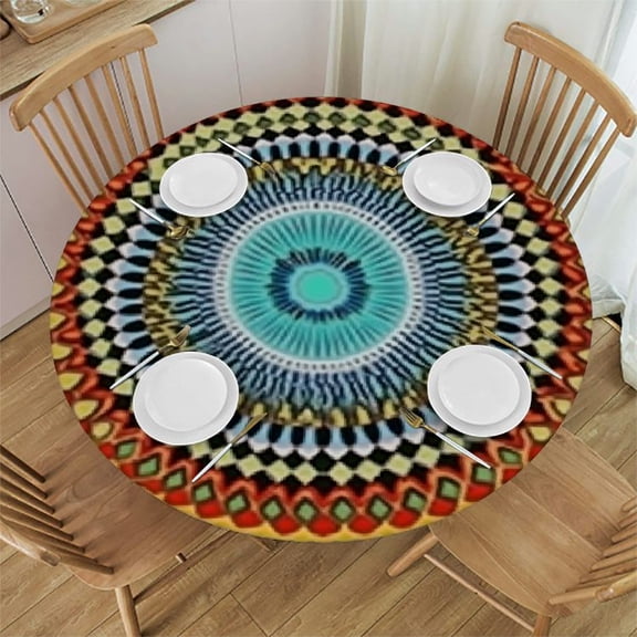 HAOXIT Geometric Tablecloth, Traditional Middle Eastern Style Moroccan Culture Design, Round Table Cover for Dining Room Kitchen Decor