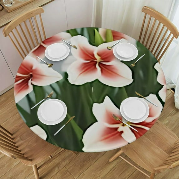 HAOXIT Gladioluses Round Fitted Tablecloth with Elastic Edged Table Cover for Round Table 54-58