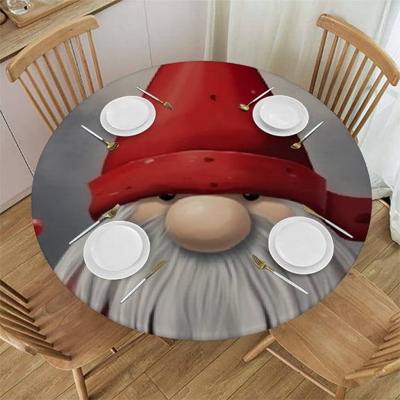 HAOXIT Gnome Tablecloth, Nordic Finnish Creature Nisser Scandinavian Print, Round Table Cover for Dining Room Kitchen Decor