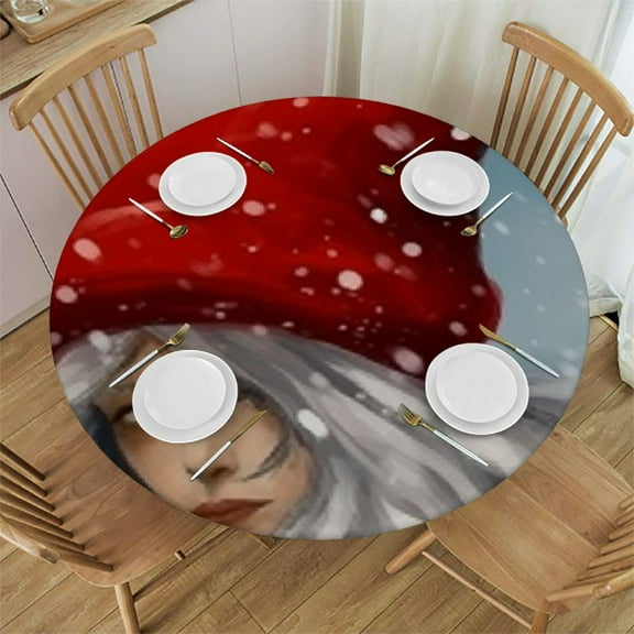 HAOXIT Gnome Tablecloth Scandinavian Christmas Traditional Nisser Branches Electric Lights Red Heart Anti-Fading Dust-Proof Washable Tabletop Decoration 31-35